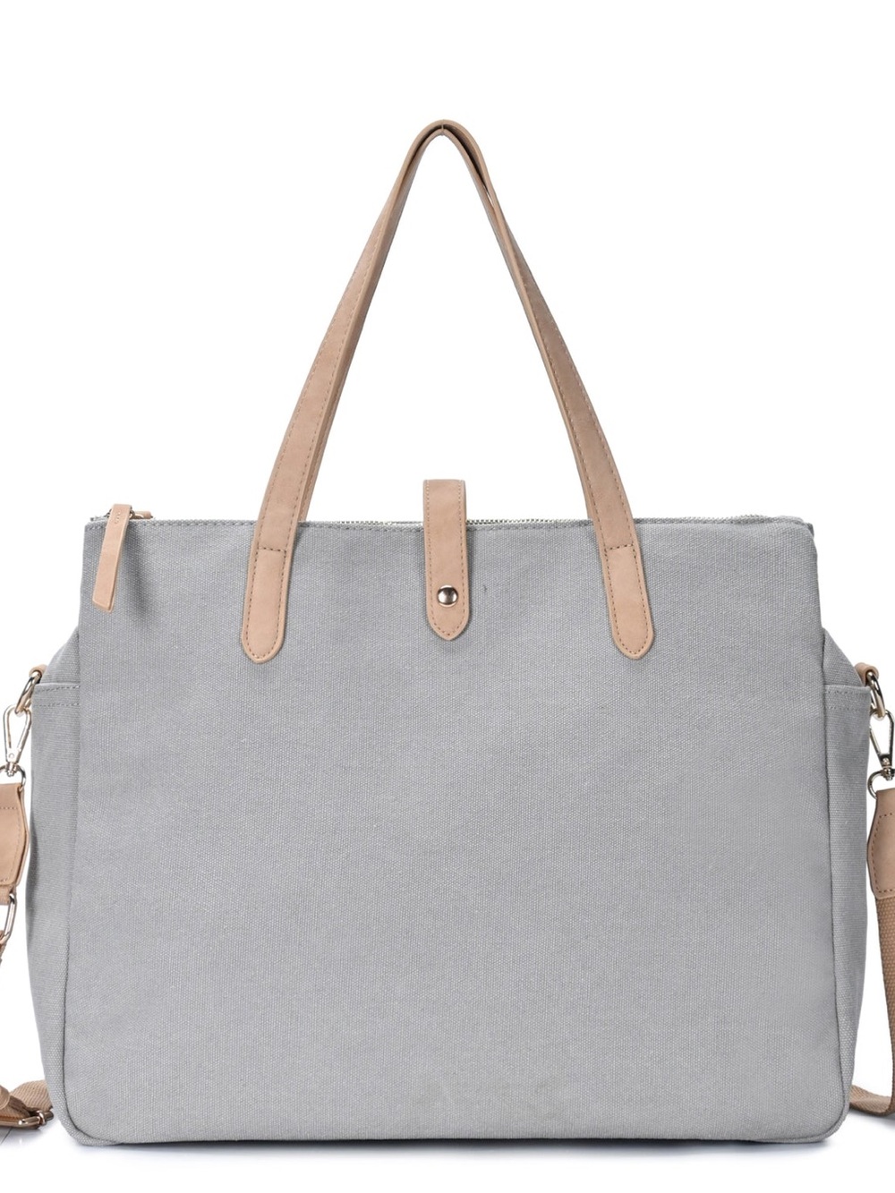 Canvas Weekender Tote Bag with Tan Trim - Light Gray